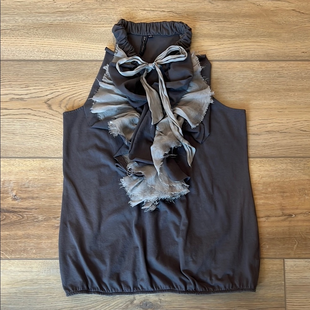 Anthropologie Gray Ruffled Tank